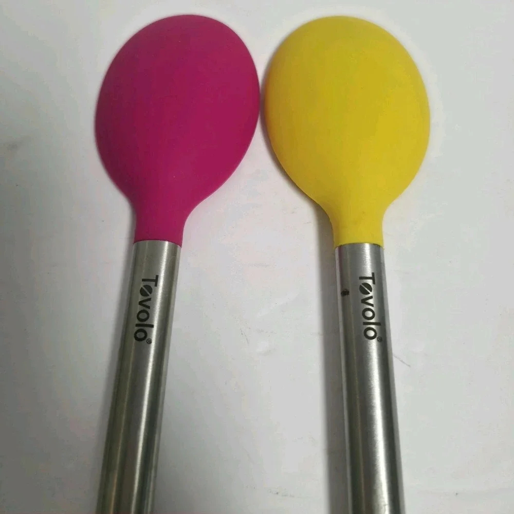 Set of 2 Tovolo Silicone Mixing Spoons Stainless Steel Handle Pink Yellow 12